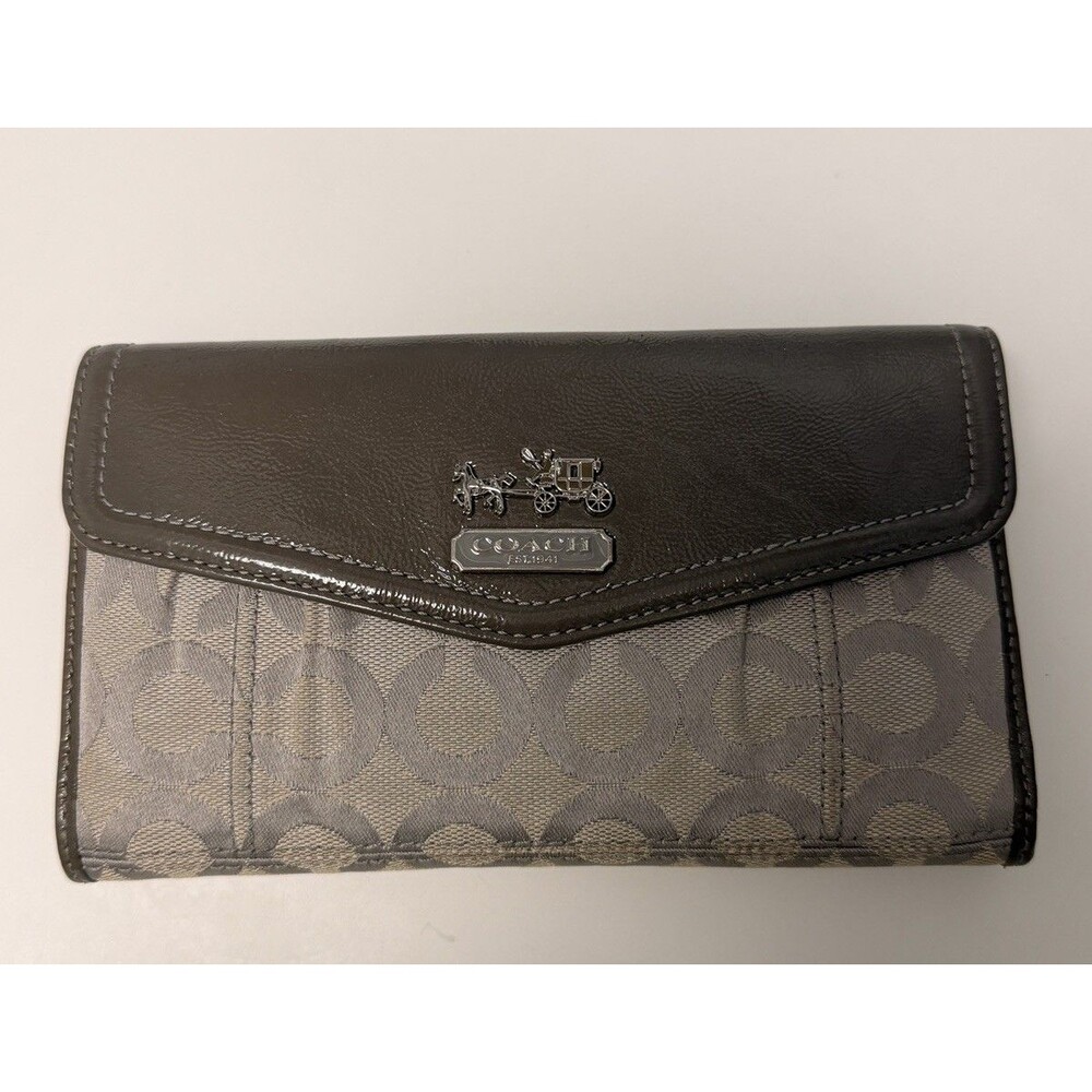 Coach 41985 Madison Op Art Slim Envelope Wallet Gray Pink Signature Jacquard